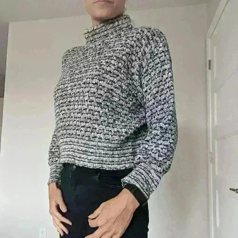 Jr Club Sweater, cropped Turtleneck,  beige gray and black, Size :XS